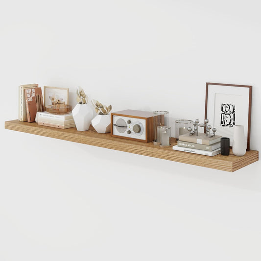 55 Inch Floating Shelves, 9.3" Deep Floating Shelf Wall Mounted, 56" Wall Shelves, Rustic Deep Bookshelf, Large Display Shelves & Storage Shelves for Bedroom, Living Room, Light Brown, Set of 1