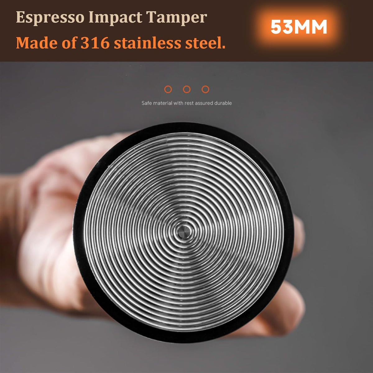 53mm Espresso Tamper,Impac Coffee Tool Espresso,Compatible with Breville Portafilter 54mm,30lb,316 Stainless Steel. (53MM Black)