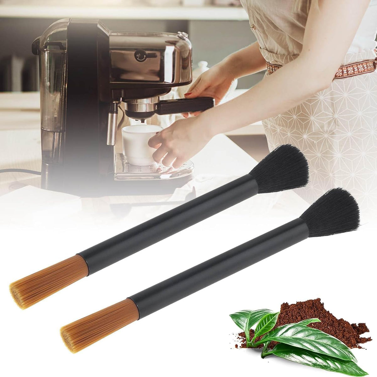 Coffee Machine Cleaning Brushes 2PC, Dusting Bar Espresso Machine Grinder Cleaning Brushes, Two Head Brush Accessories for Bean Grain Coffee Tool Tabletop Simple Barista Home Kitchen Dual Purpose