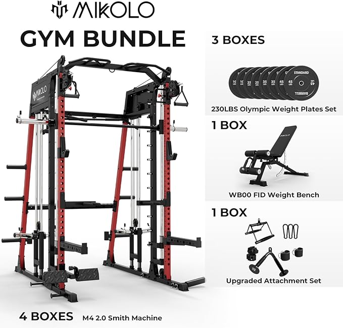 Mikolo M4 2.0 Smith Machine, All-in-One Power Cage with Independent Dual Pulley System, Multi-Function Home Gym Workout Cage for Cable Crossover