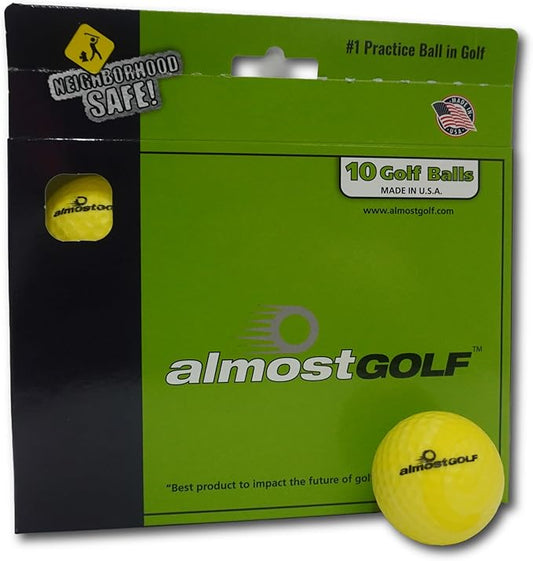 Best Practice Golf Balls on The Planet. Perfect for Golf Training. Solid Contact for Great Feedback. Limited Flight for Backyard use. Safe for Indoors. by AlmostGolf (10 Pack Yellow)