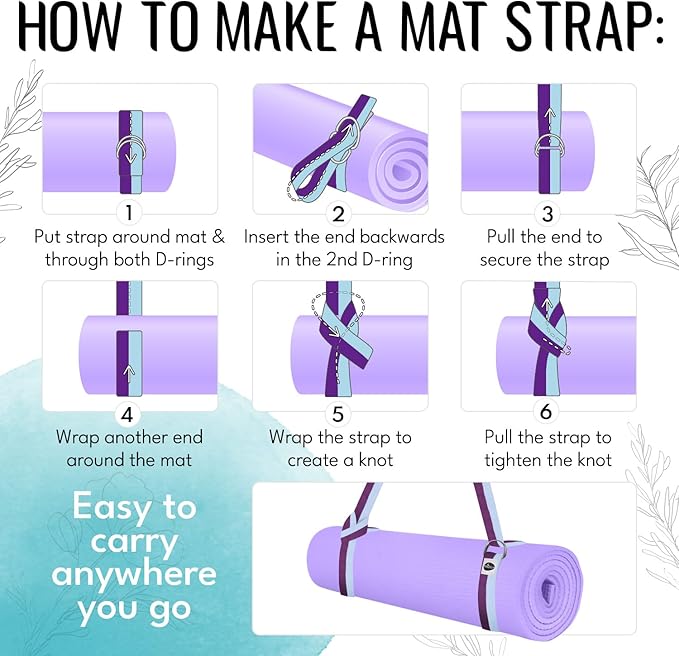 TECEUM Yoga Strap & Mat Strap – 2 IN 1 – Cotton – 6 ft 8 ft 10 ft (30+ colors) – Adjustable Non-Slip Belt for Yoga, Pilates, Stretching, Physical Therapy, Fitness & Home Workout – For Carrying Mats