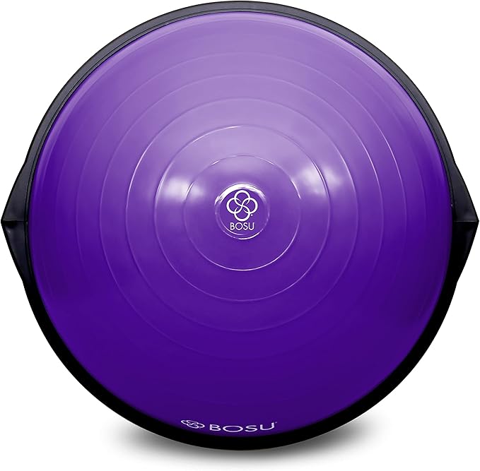 Bosu Balance Ball Exercise Trainer, Home Gym Equipment w/ Guided Workouts & Pump, 26", Blue - Inflatable Fitness Platform for Strength Training, Standing, Balancing, and Core Workout