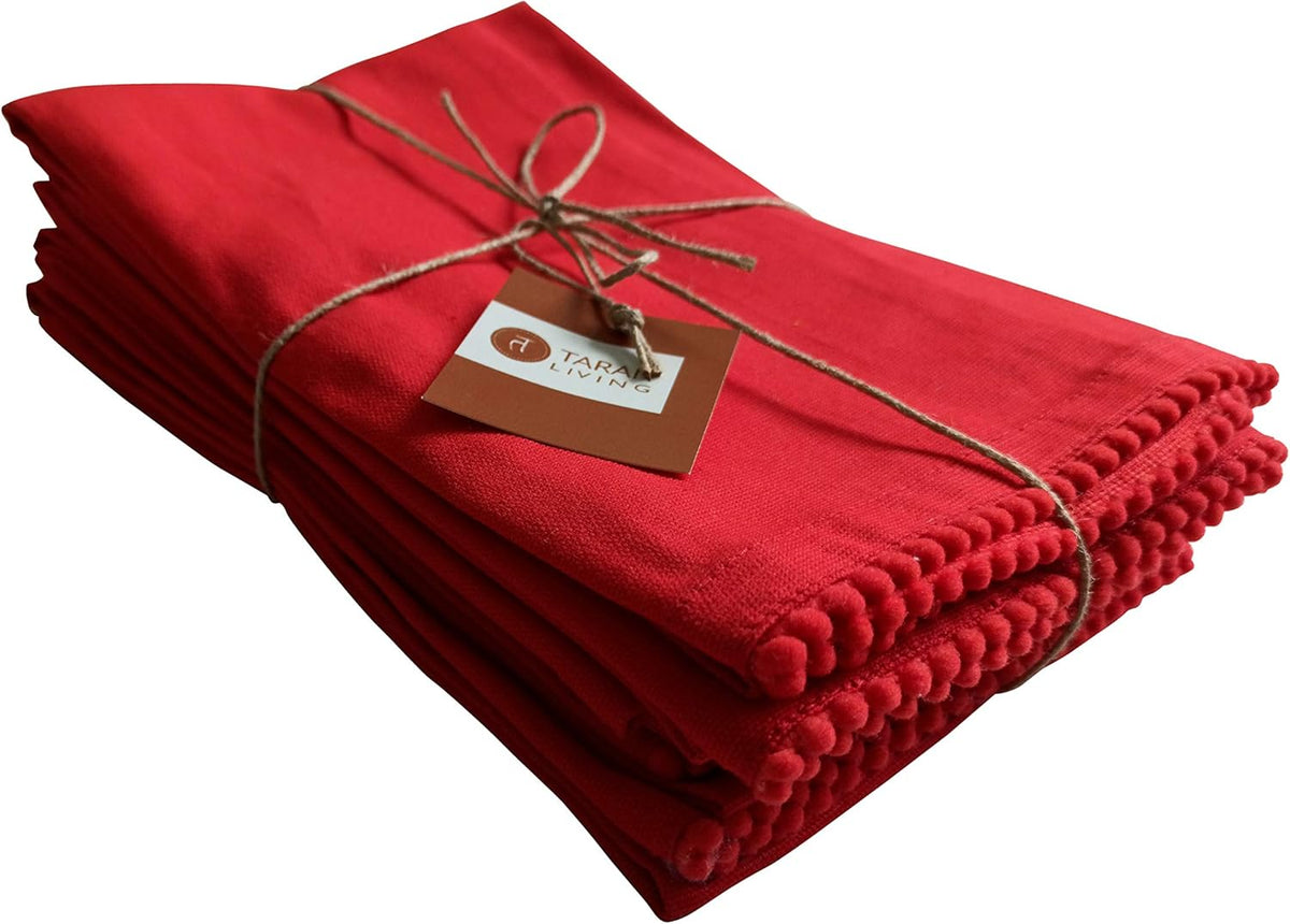 TARAN LIVING Kitchen Towels - 6 Pack (Red, Solid, Cotton, 18"x28")