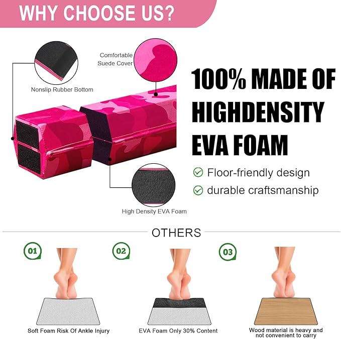 AWSUM Foldable Balance Beam for Kids, 6ft/8ft/9ft/10ft Anti-Slip Gymnastics Equipment, Suede Cover, Toddler to Teen, for Home Training School