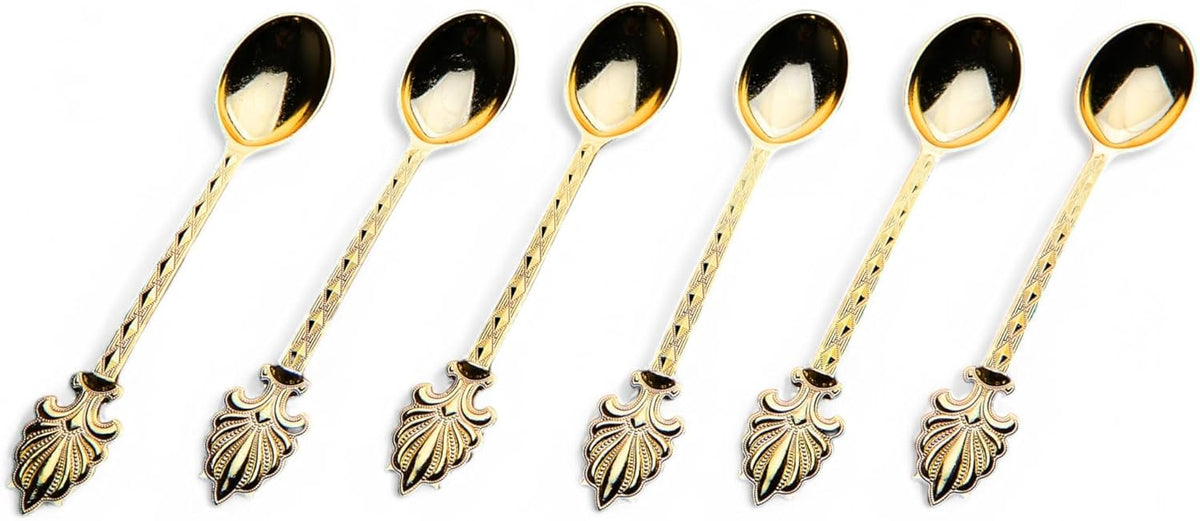 Alisveristime Turkish Tea Spoons Set – 6-Piece Zamac Ottoman-Style Decorative Spoons for Tea & Coffee (4.3”) (Gold)