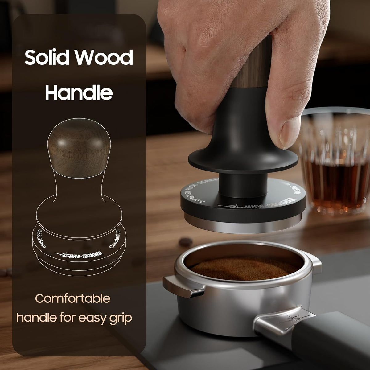 MHW-3BOMBER 51mm Tamper with Sound Feedback Espresso Tamper with 3-Spring Loaded Calibrated Coffee Tamper 30lbs, Flat Base T6182T-OS