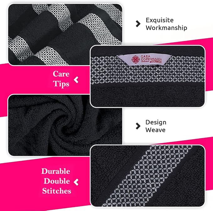 CASA COPENHAGEN Solitaire Towels, 4 Pieces Bath Towel Set- Pine Grey, 600 GSM Designed in Denmark Made of Soft Egyptian Cotton for Bathroom, Kitchen & Shower