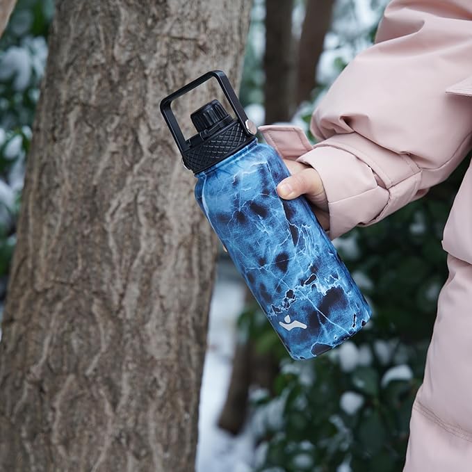 32 oz Insulated Water Bottle Stainless Steel Sport Bottles with 3 Lids,Turquoise