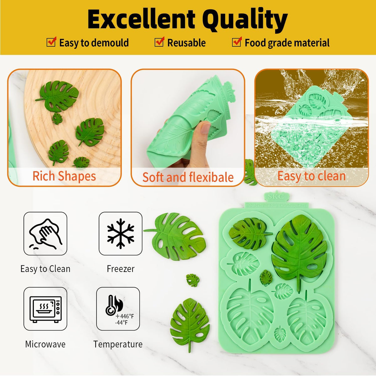 KALAIEN Leaf Molds Silicone,Leaves Chocolate Mold Leaf Fondant Molds Silicone for Clay Crafts Air Dry,3D Candy Gumpaste Moulds Set of 3