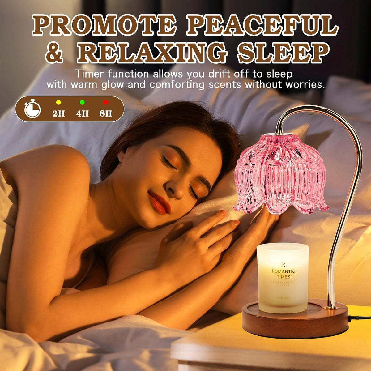 Pink Candle Warmer Lamp with Timer, Dimmable Candle Lamp Warmer, Birthday Gifts for Women Mom, House Warming for New Home Decor, Lotus Wax Melt Warmer for Jar Candles