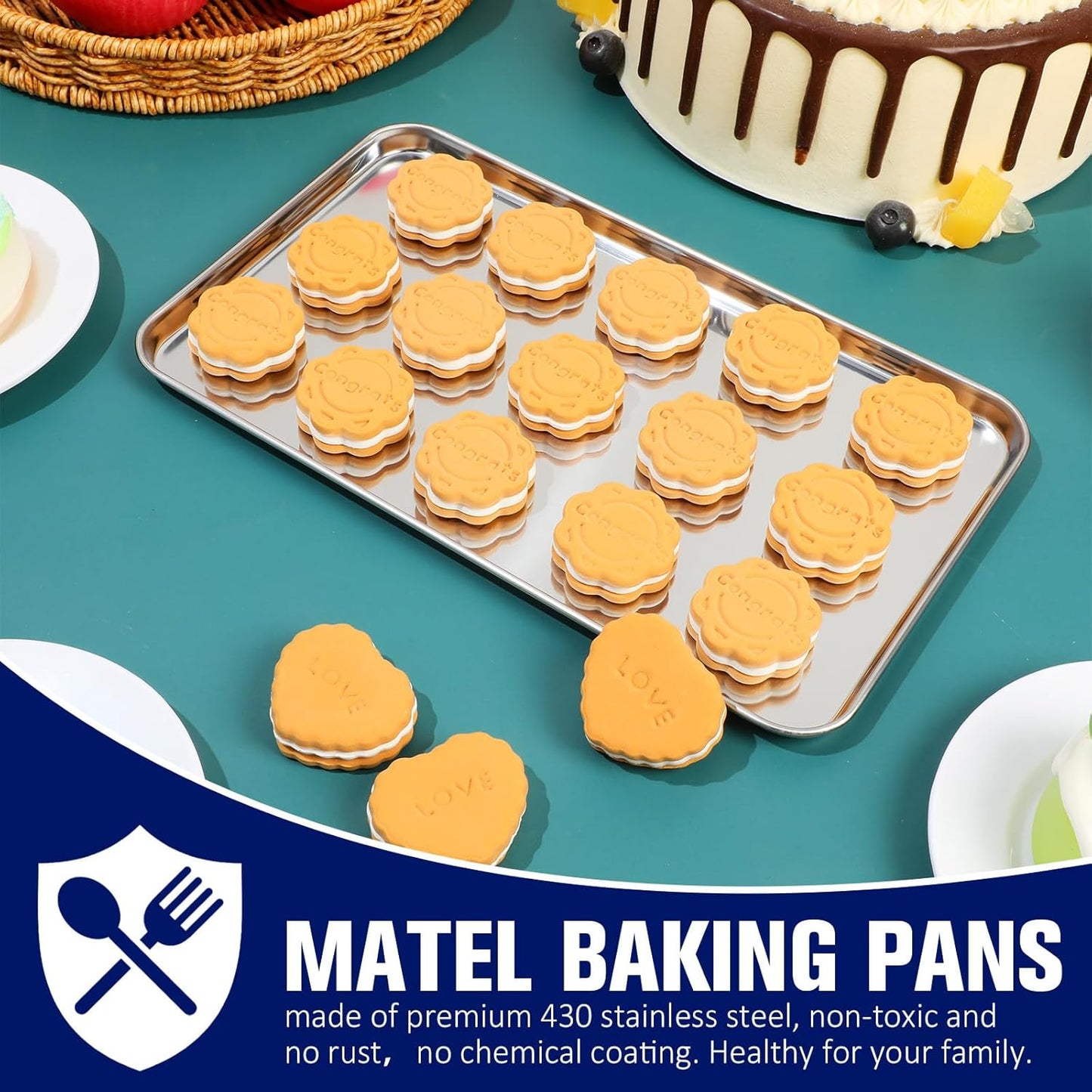 Mimorou 12 Pcs Baking Sheet Stainless Steel Cookie Small Metal Sheet Pans Professional Rectangle Oven Trays Kitchen Baking Cooking Oven and Toaster, Dishwasher Safe(10.2 x 5.9 Inch)