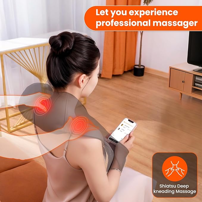 AMZPONY® Cordless Neck Massager for Pain Relief Deep Tissue, Rechargeable Shiatsu Neck and Back Massager Portable Kneading Shoulder Massage for Body Muscle Pain Relief,Gifts for Dad Mom Friends