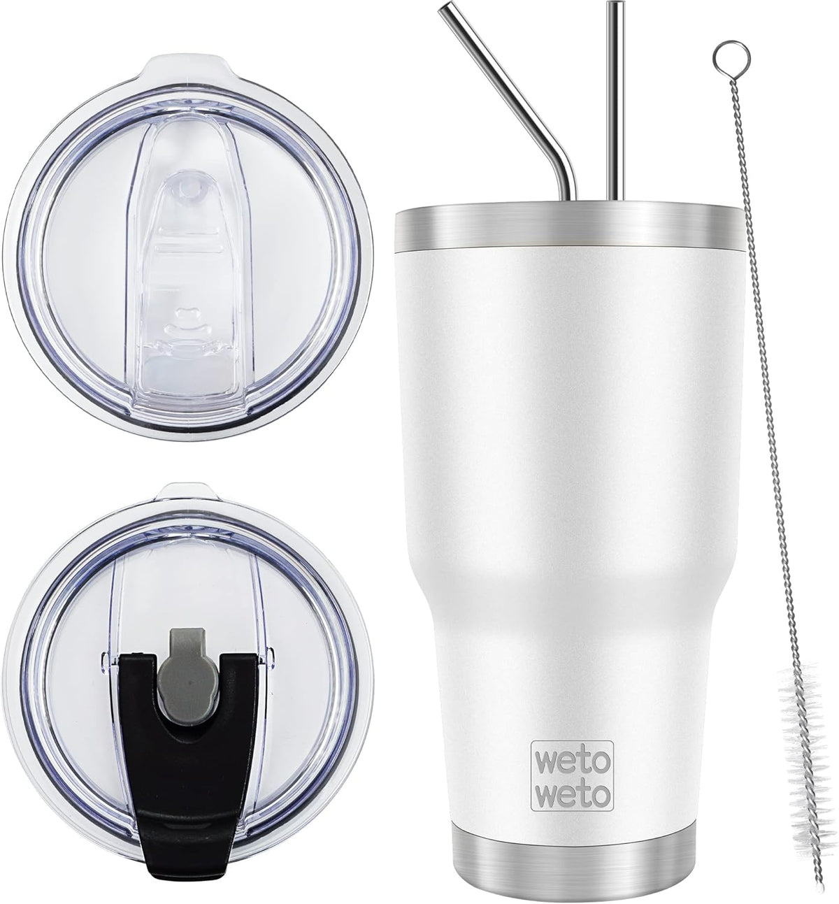 WETOWETO 30 oz Stainless Steel Tumbler, Insulated Coffee Tumbler Cup with 2 Lids and 2 Straws, Double Walled Travel Coffee Mug for Hot & Cold Drinks (White, 1 Pack)