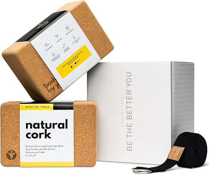 Premium Cork Yoga Blocks - Extra Large Yoga Block 2-Pack or Extra Tall 1-Pack for Inflexible Yogis | Natural, High-Density Cork for Superior Support & Stability | Optional Yoga Strap & Gift Box