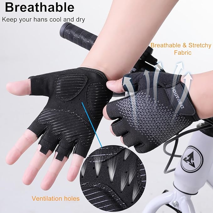 weiatas Cycling Gloves for Men Women Padded, Half Finger Road Mountain Bike Gloves, Shock-Absorbing Anti-Slip Breathable Sports Gloves for Bicycle Riding Motorcycle Rowing Gym