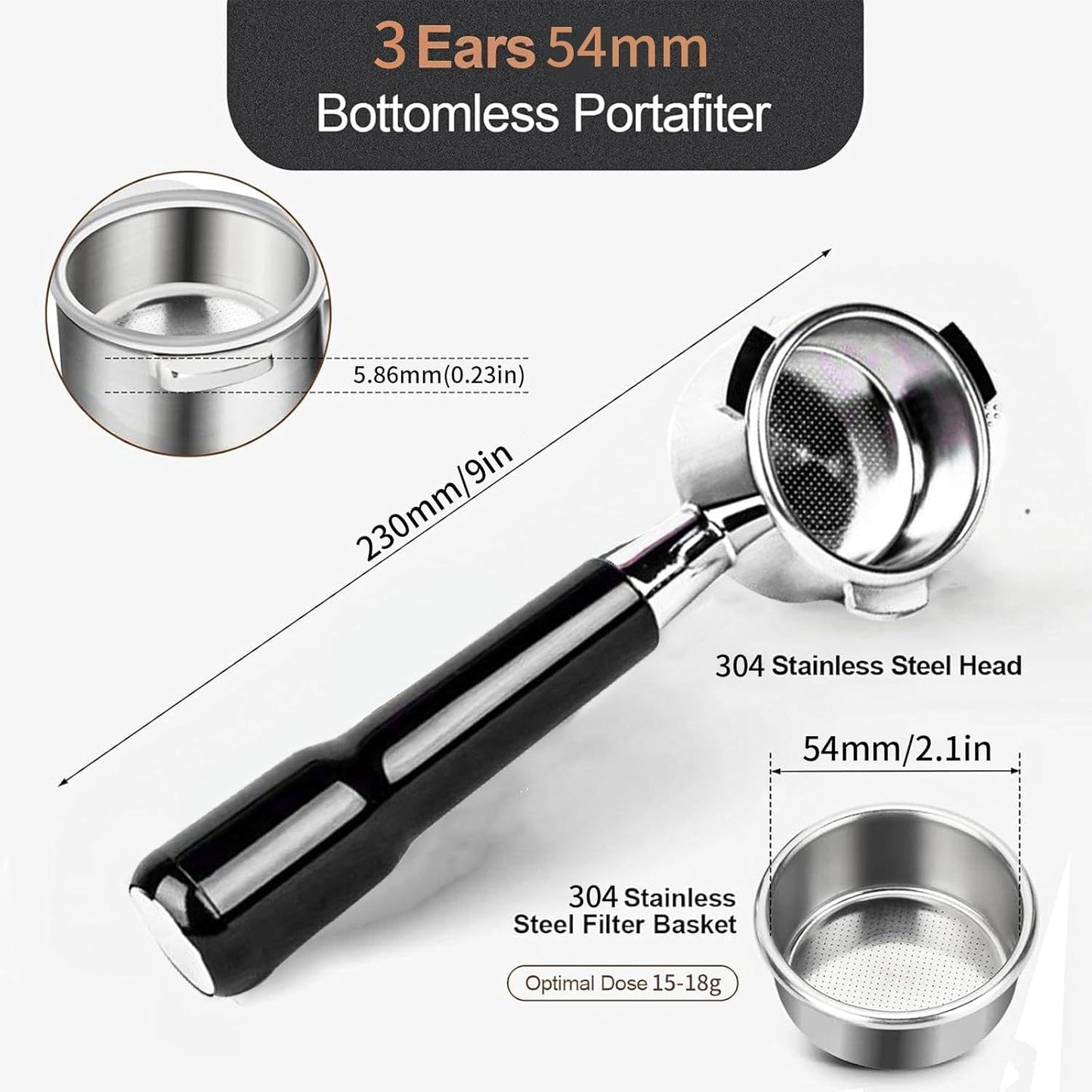 54mm Bottomless Portafilter with Filter Basket, Compatible with Breville Barista Express, BES880BSS, BES870XL, BES878BSS, BES500BSS, BES840XL, Pro, Touch, Bambino Plus, Infuser, Duo Temp Pro