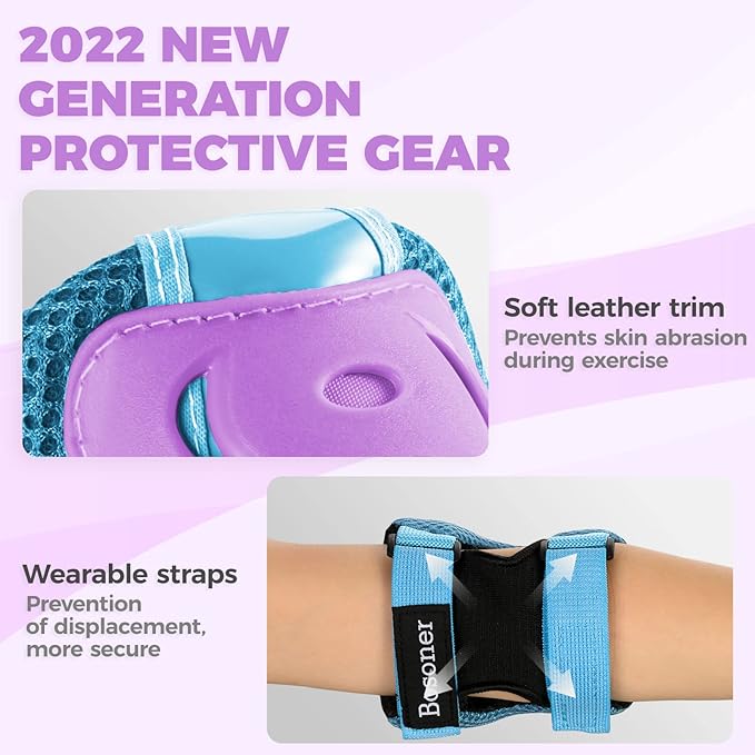 BOSONER Kids/Youth Knee Pad Elbow Pads Guards Protective Gear Set for Roller Skates Cycling BMX Bike Skateboard Inline Skatings Scooter Riding Sports