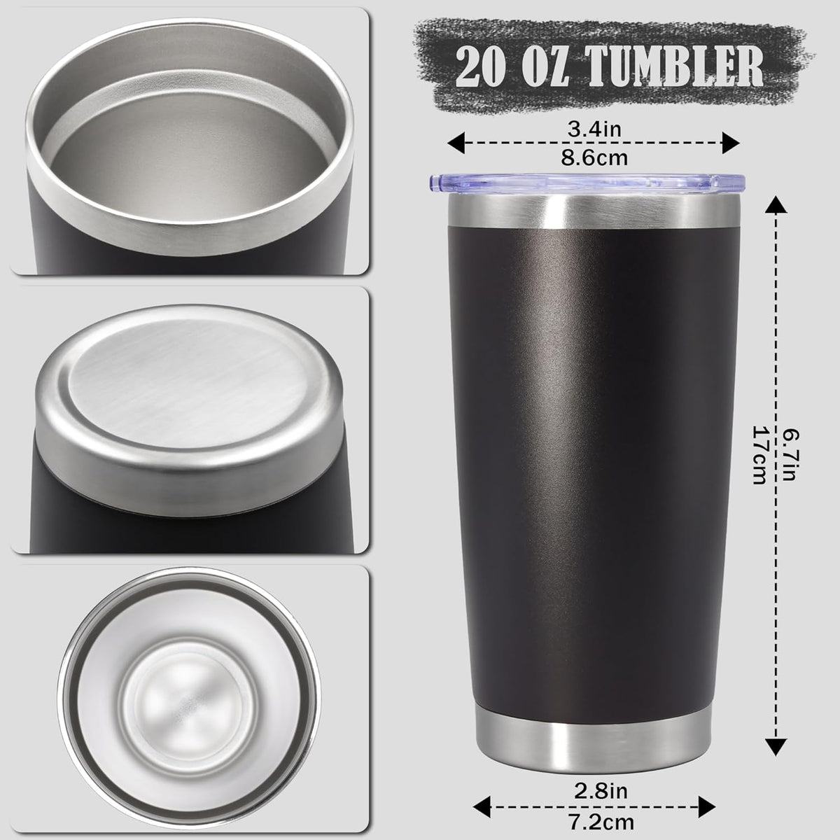 20 oz Tumbler Coffee Tavel Tumblers Bulk with Lid Stainless Steel Double Wall Vacuum Insulated Mug Powder Coated Cups fit Car Cupholder for Hot and Cold - Black, 8Pack