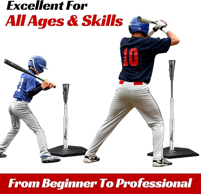 Batting Tee For Baseball And Softball With Traditional Home Plate Base,Alumium Stem,Handroll Rubber Top,Height Adjustable 24 to 46 inche For kids and Adults,Portable Baseball Tee Softball Tee