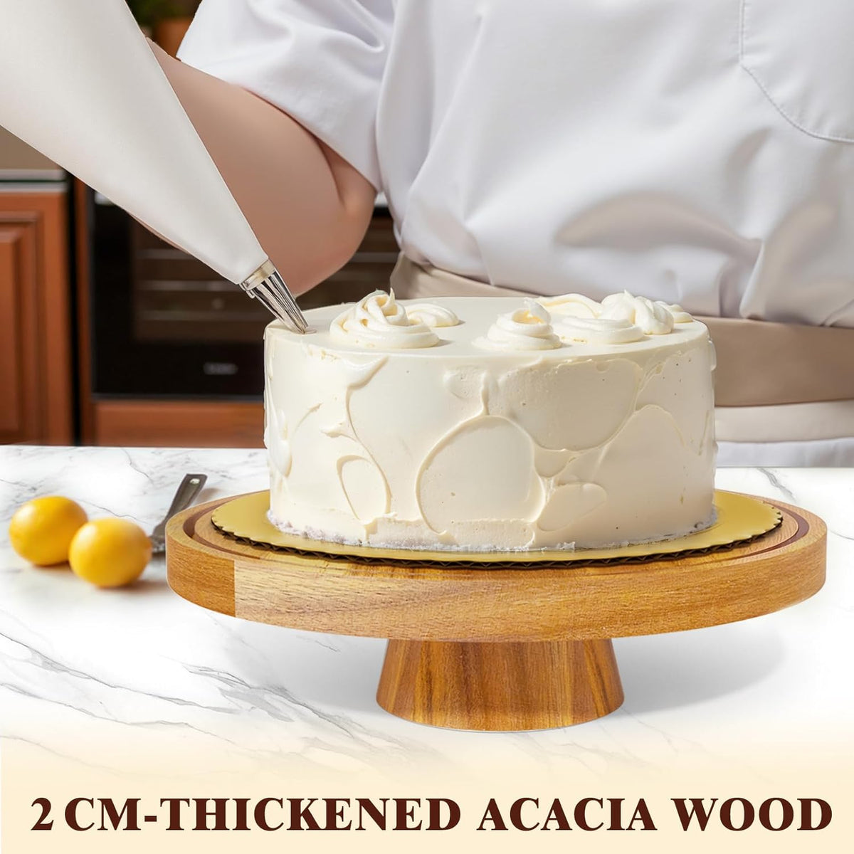 Acacia Wood Cake Stand with Lid, 12" Glass Cake Stand with Dome Cake Holder, 2-in-1 Dessert Table Display Set & Charcuterie Board for Weddings, Parties, Bakeries
