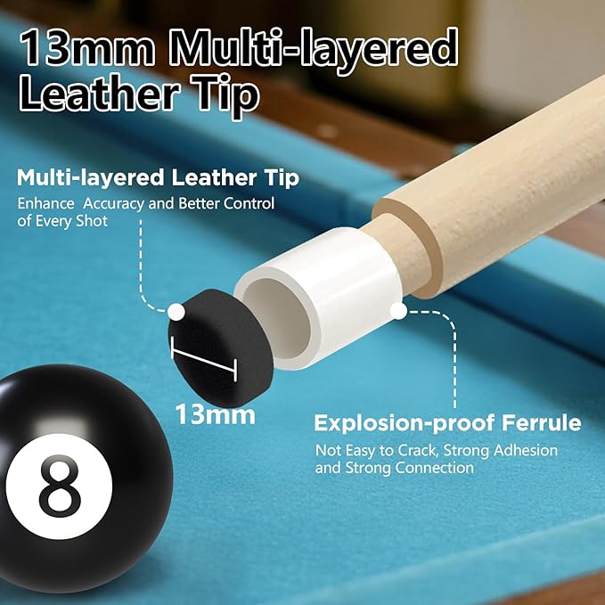 Billiard Cues Stick, 58" Pool Cues Canadian Maple Wood Leather Pattern Grip 18 19 20 21 oz Pool Cue Stick for Bar House Pool Table Sports