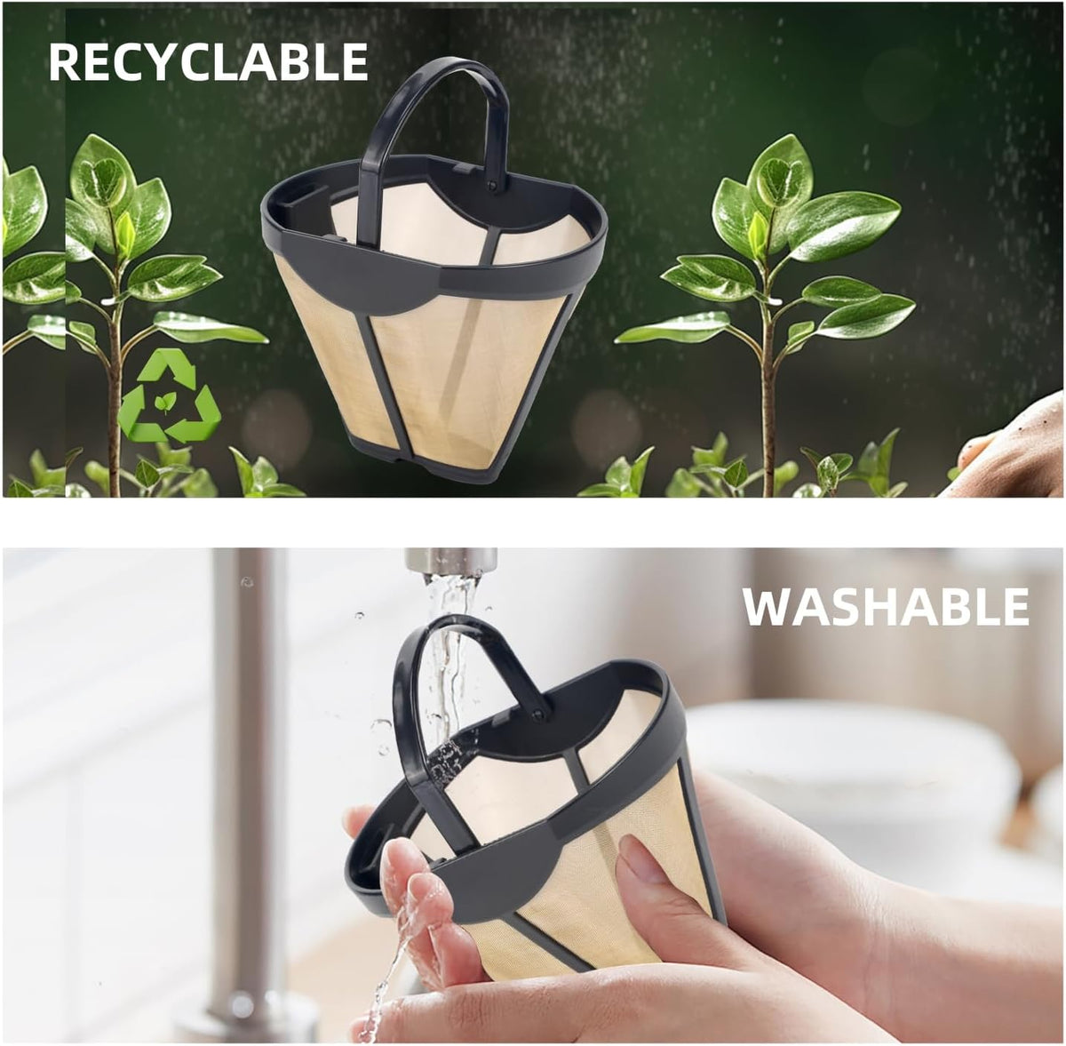 Coffee Permanent Filter for Ninja CFP Dual Brew Models, Reusable Gold Tone Coffee Filter Basket Compatible with Ninja Coffee Makers CFP201 CFP300 CFP301 CFP305 CFP307 (1 Pack)