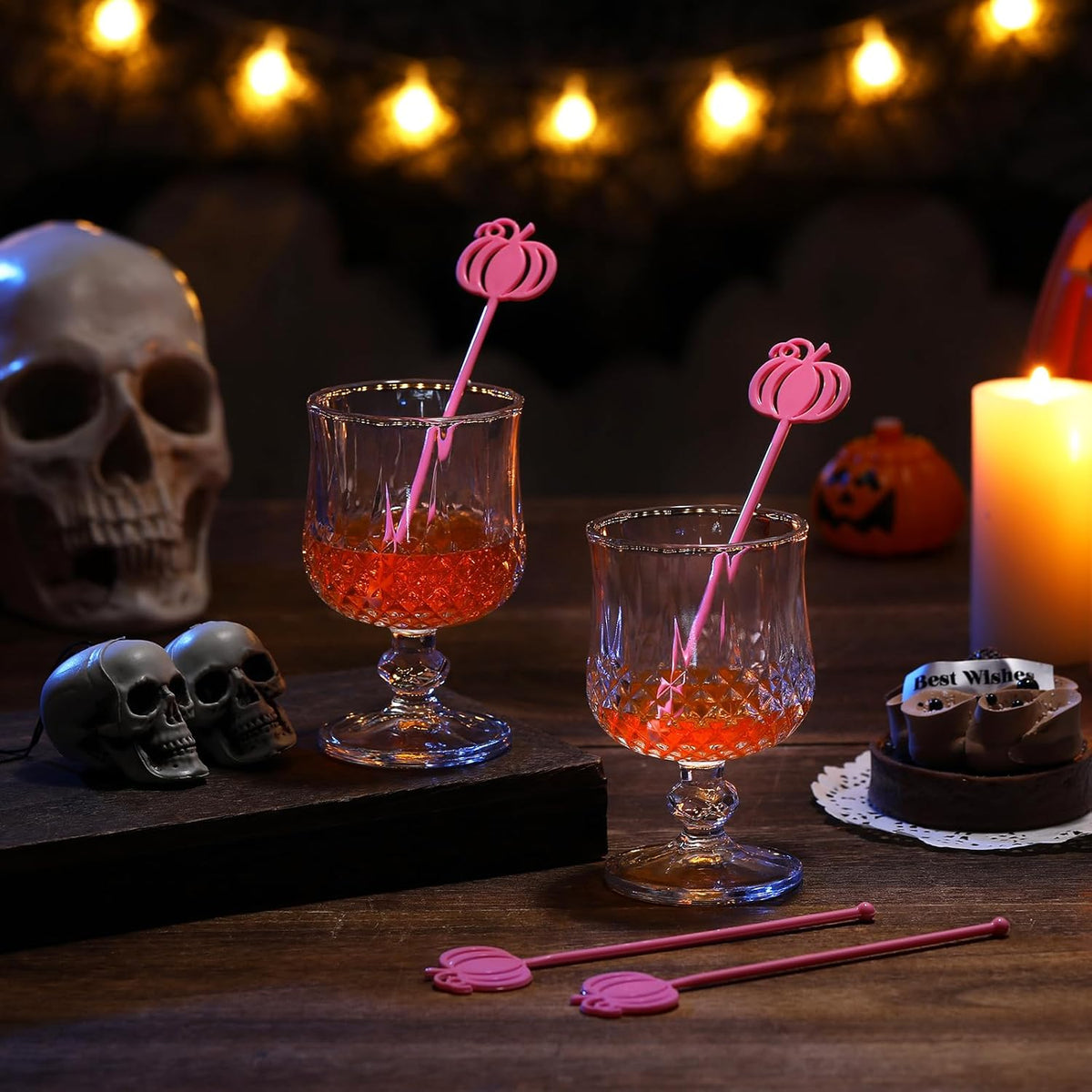 30 Pcs Halloween Swizzle Sticks Plastic Coffee and Cocktail Stirrers Fall Thanksgiving Drink Stirrers Cocktail Mixers for Halloween Fall Autumn Party Tea Coffee Bar Decoration(Pink Pumpkin)
