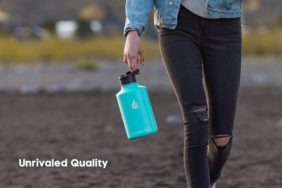 HYDRO CELL Stainless Steel Insulated Water Bottle with Straw - For Cold & Hot Drinks - Metal Vacuum Flask with Screw Cap and Modern Leakproof Sport Thermos for Adults (Teal 64oz)