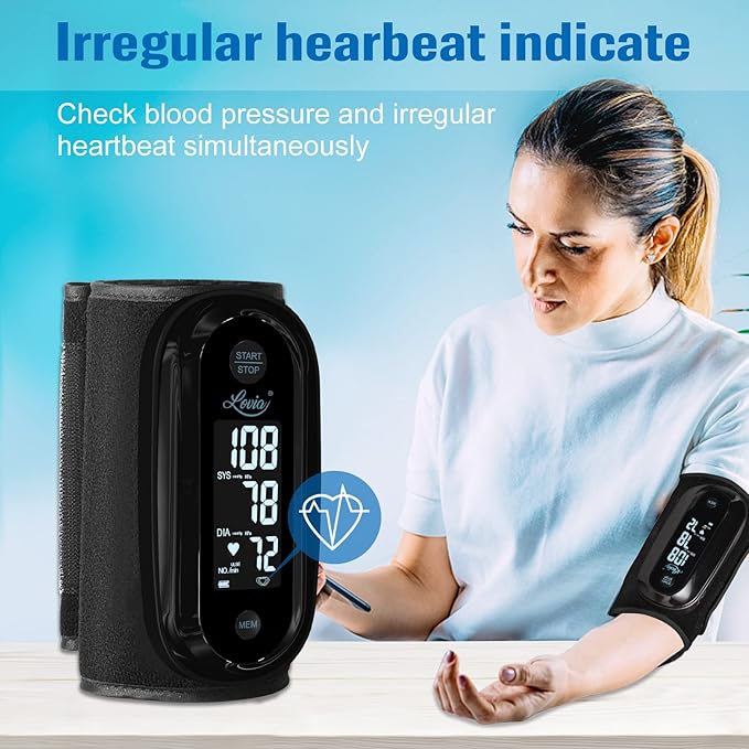 Blood Pressure Monitor Upper Arm with One Piece Design, Digital BP Machine for Home Use with Cuff Size 9-14 Inch, Portable Meter, Built-in Battery