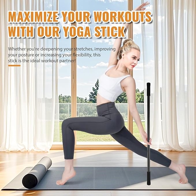 Yoga Stick 5ft Mobility Stick, Sturdy Steel Exercise Bar Adjustable Stretching Stick for Mobility, Training, Flexibility and Balance, Versatile Stretch Bar with 4 Steel Rods & Foam Handles