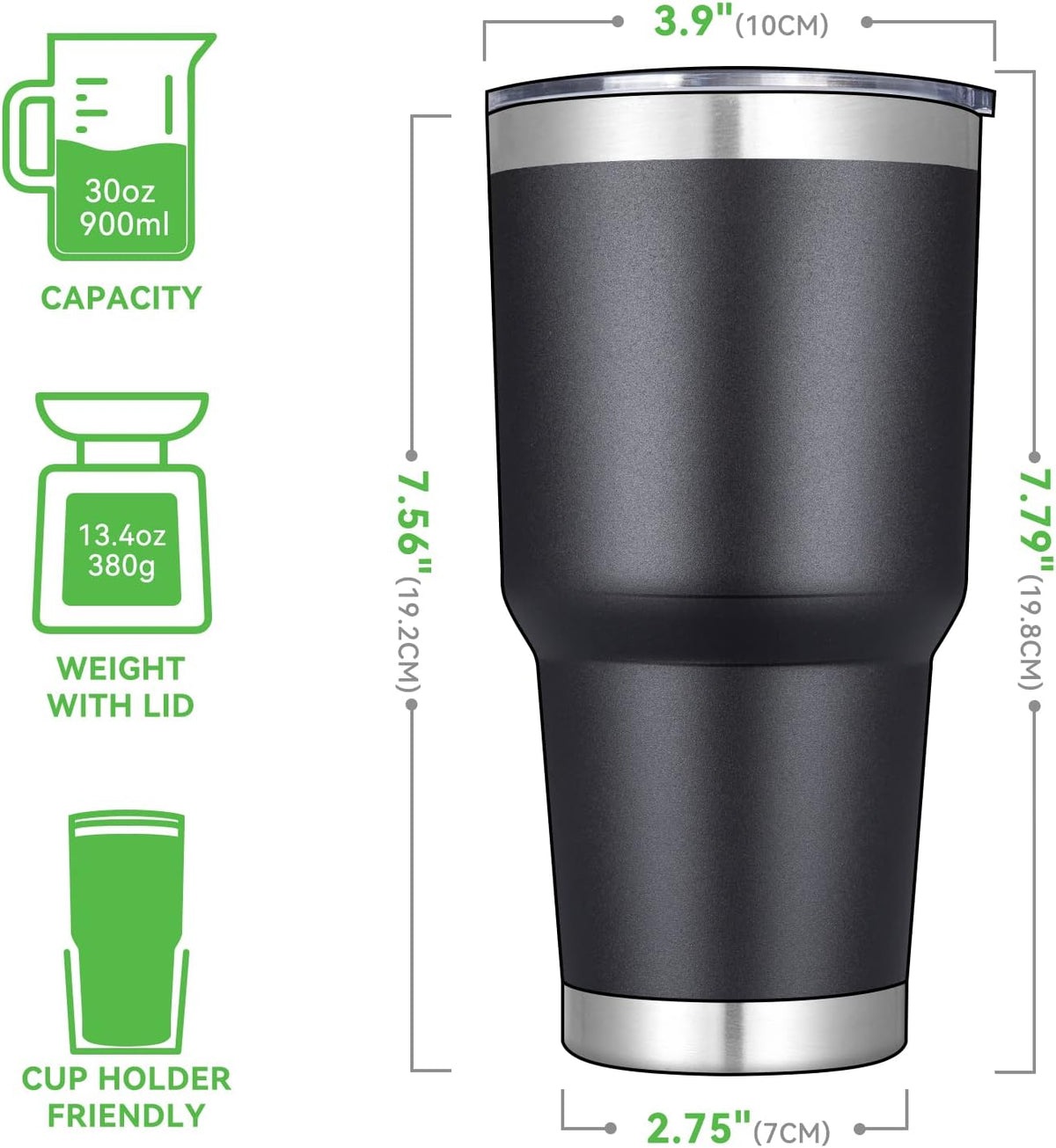 DOMICARE 30 oz Tumbler with Lid and Straw, Stainless Steel Tumblers Bulk, Insulated Vacuum Double Wall Travel Coffee Mug, Durable Powder Coated Tumbler Cups (Black, 4)