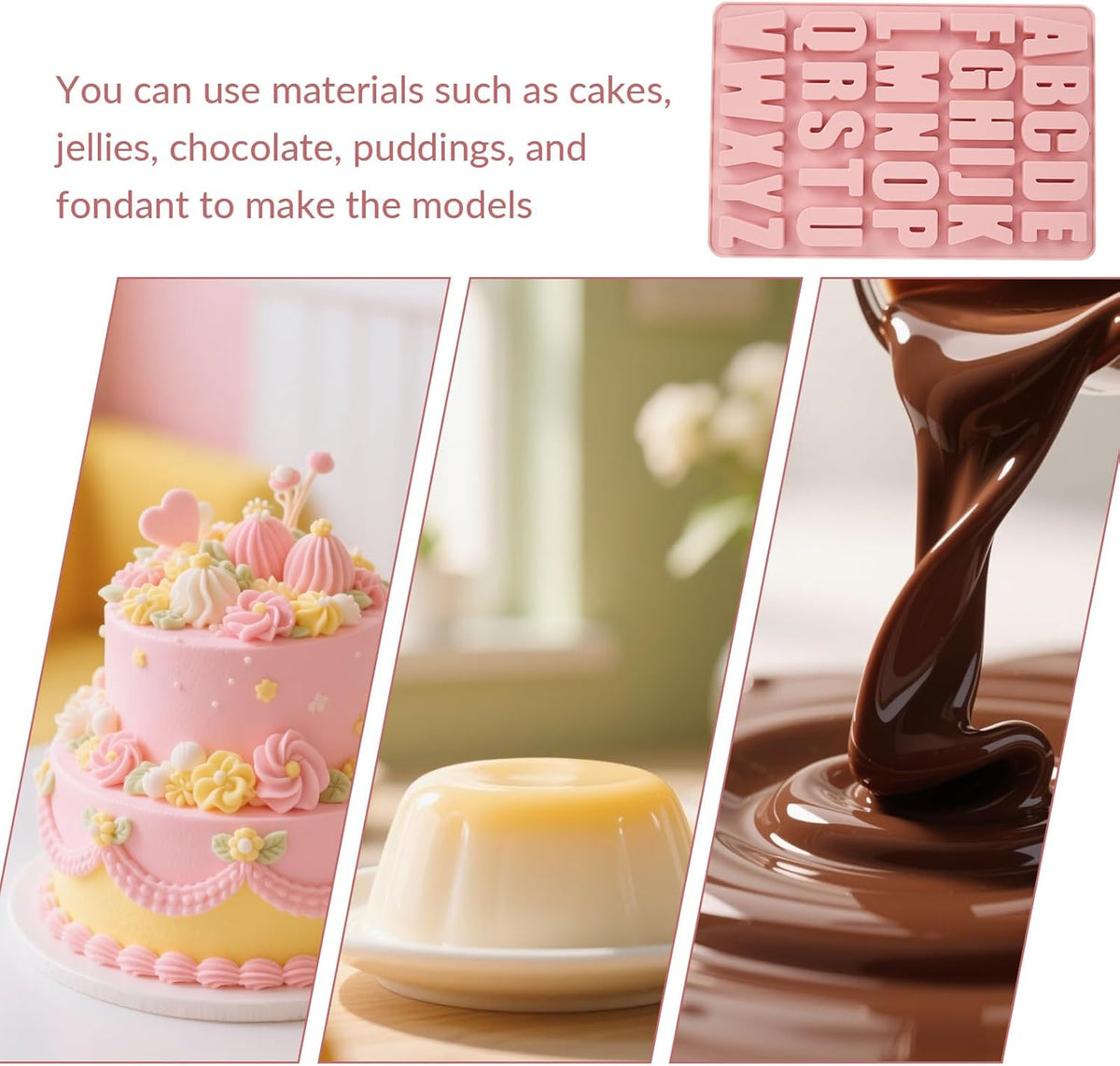 1 Pcs 26 Cavities Silicone Alphabet Chocolate Molds, Letter Molds for Chocolate, Candy, Cake, Biscuit, Large Depth, Easy Release and Clean