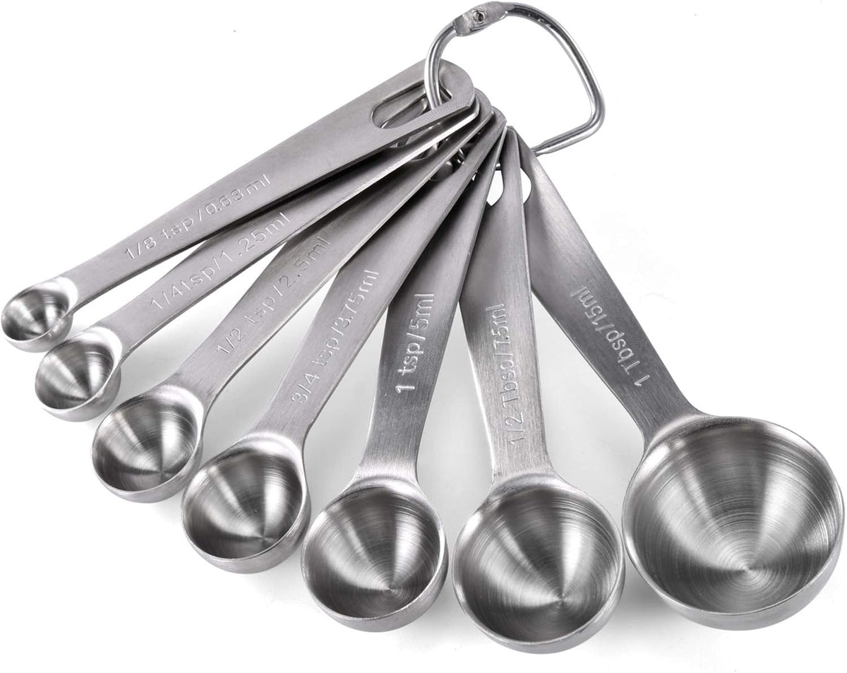 U-Taste 18/8 Stainless Steel Measuring Spoons Set: 7 Piece - 1/8, 1/4, 1/2, 3/4 tsp, 1 tsp, 1/2 & 1 tbsp for Dry & Liquid Ingredients