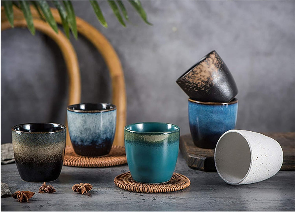 Ceramic Tea Cup, Kung Fu Tea set, Coffee Cup, Yerba Mate Set 4-piece companion cup set(Blue)