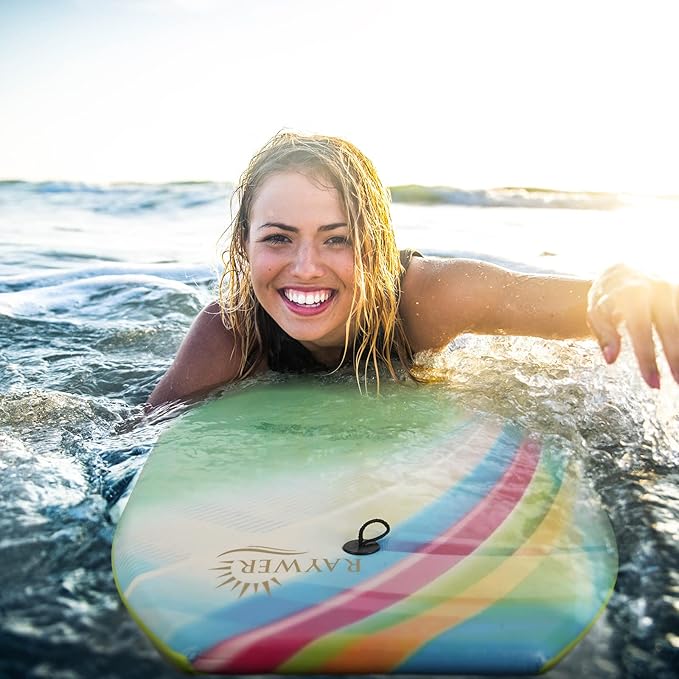 Body Board Lightweight with EPS Core, HDPE Slick Bottom, Leash & Adjustable Wrist Rope, Great Surfing for Kids and Adults