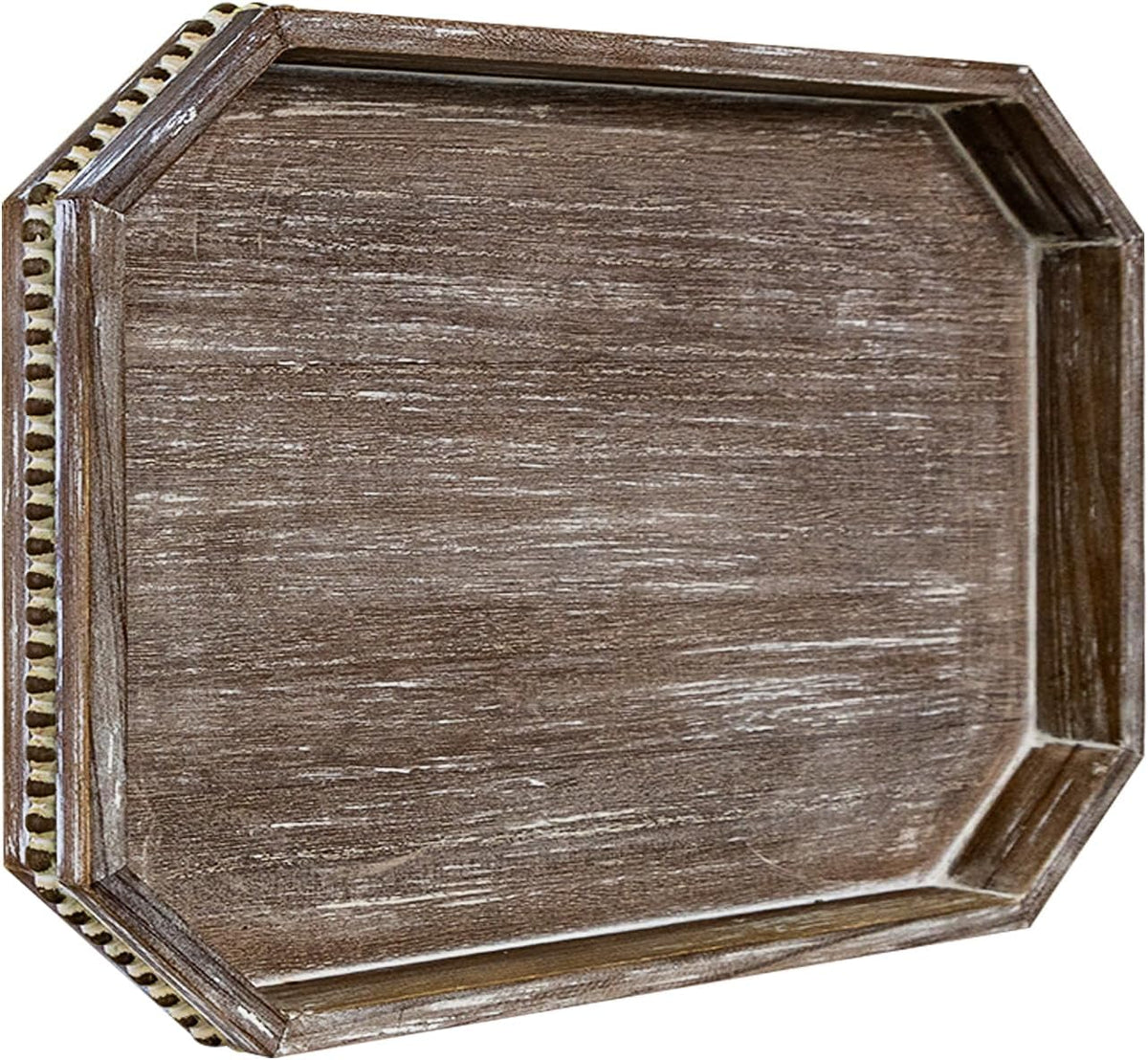 Wooden Decorative Tray, Rustic Serving Tray with Wood Bead, Farmhouse Big Tray for Ottoman, Countertop, Coffee Tabl, 16.5" x 13"x 1.6" (Retro Brown)