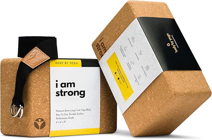 Premium Cork Yoga Blocks - Extra Large Yoga Block 2-Pack or Extra Tall 1-Pack for Inflexible Yogis | Natural, High-Density Cork for Superior Support & Stability | Optional Yoga Strap & Gift Box