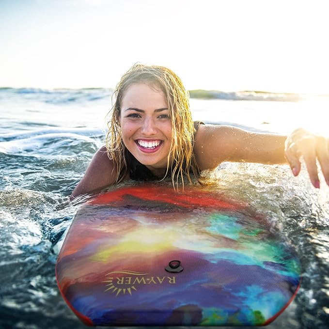 Body Board Lightweight with EPS Core, HDPE Slick Bottom, Leash & Adjustable Wrist Rope, Great Surfing for Kids and Adults