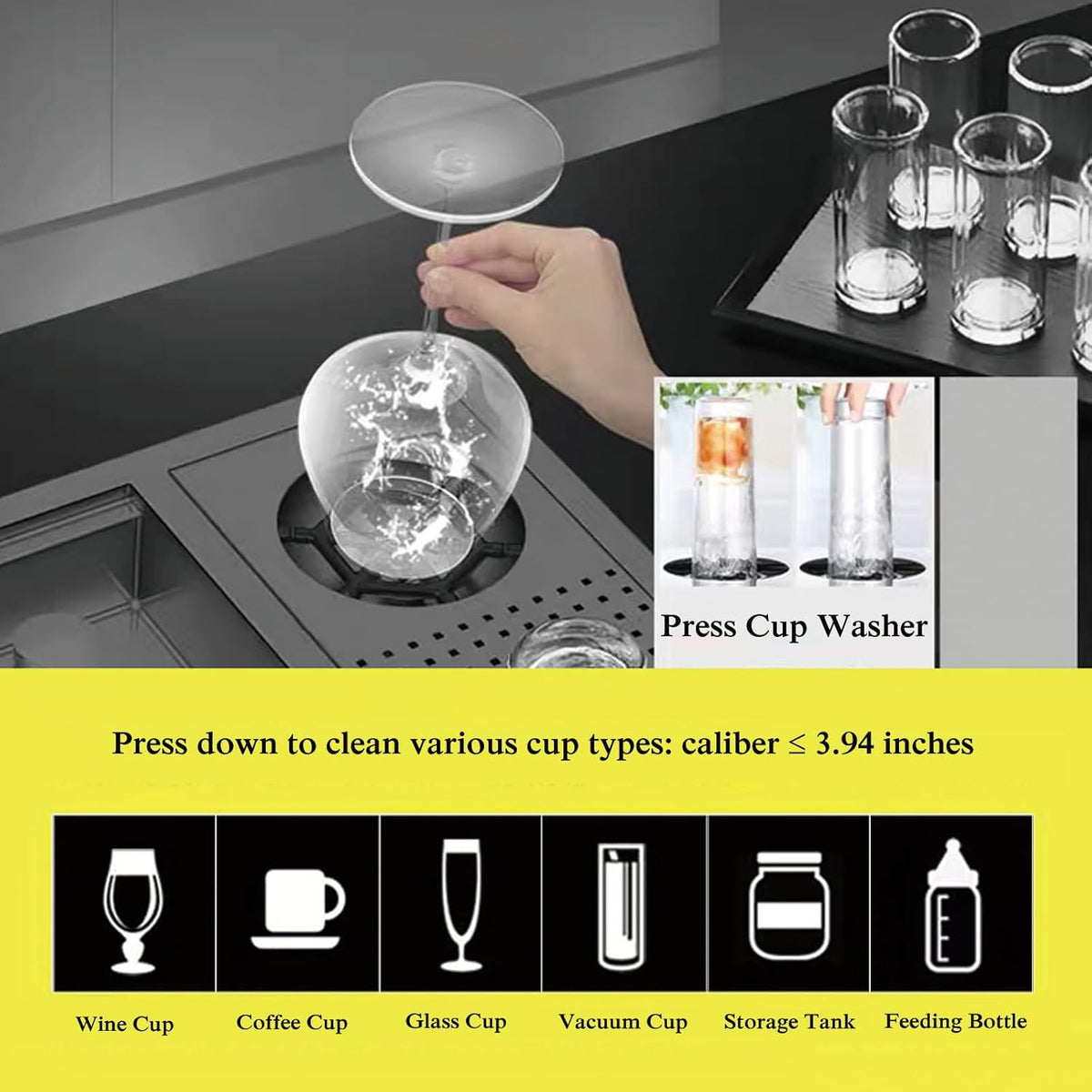 Bar Sink 21.6 x 17.7 Inch Topmount Smart Kitchen Sinks Stainless Steel Western Kitchen Sink Center Island Single Bowl Workstation with Press Cup Washer