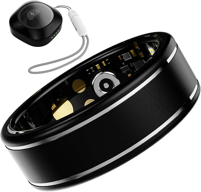 Activity Tracker Ring for Men – Smart Ring with Heart Rate, SpO2, Blood Pressure, Sleep Monitoring, Step & Calorie Counter, 5ATM Waterproof, No Subscription Fee (Black, 7)