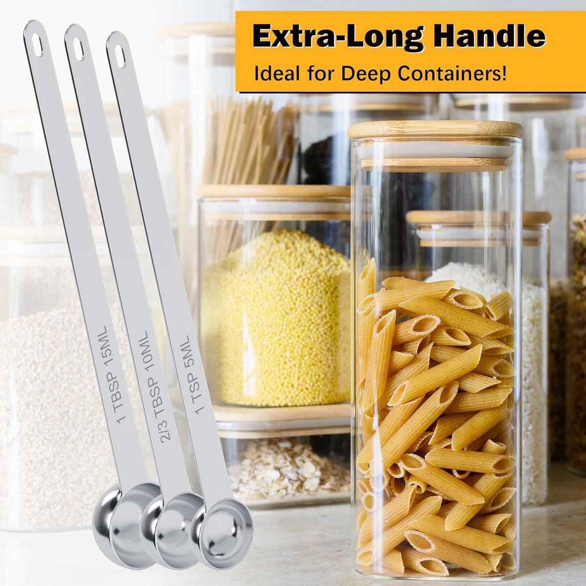 1PCS 2/3Tbsp(2tsp, 10ml) Extra Long Handle Measuring Spoon, Single Stainless Steel Individual Measure Scoop Only