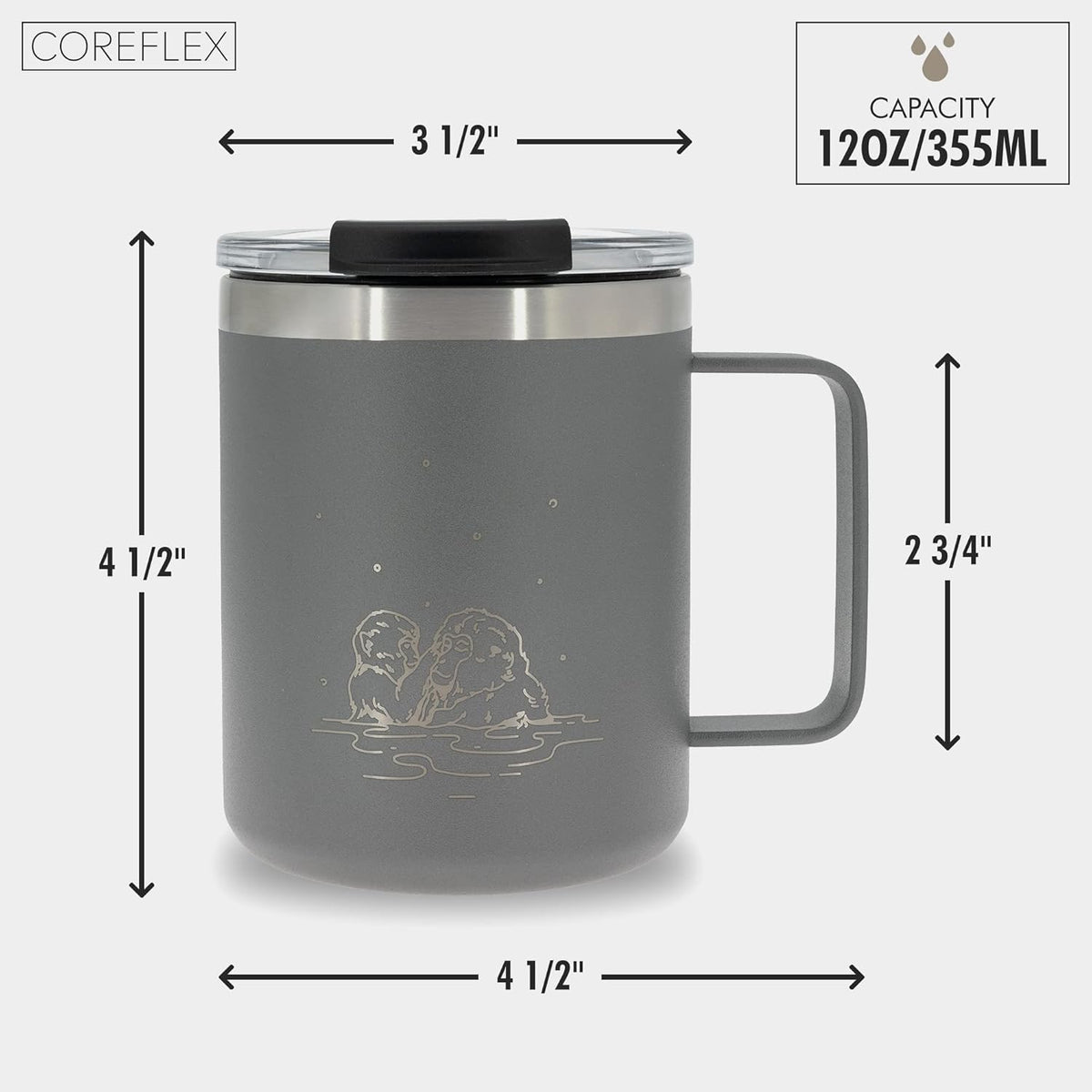 COREFLEX 12 oz Insulated Coffee Mug with Handle & Lid, Stainless Steel Double Walled Vacuum Insulated Tumbler, Travel Coffee Cup Thermal Cup - Home, Office, Travel, Outdoor, Camping