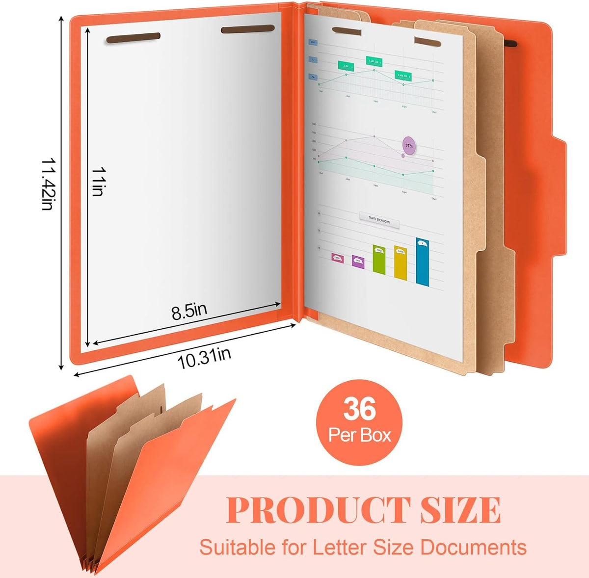 24 Pcs Classification Folders Letter Size Bulk - 2 Dividers Pressboard File Folder with 3. 5 Inch Expansion, 2 Prongs Fastener, Heavy Duty Office File Organizer for Teacher Medical (Orange)