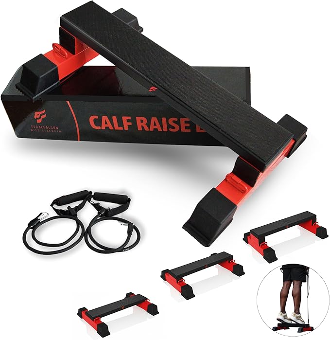 Adjustable Calf Raise Block, Versatile Machine Platform – Calves, Legs & Core – Raises, Strength, Squats, Stretches – Anti-Slip Bar, Band Compatible – Home Workout & Gym Equipment