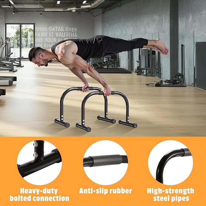 AmazeFan Parallettes Bars, 12'' High Steel Push Up Bar Strength Training For Handstands, Calisthenics Bars & Dip Bars, Calisthenic, Push Up Stands Handle for Floor Workouts Calisthenics Equipment ﻿