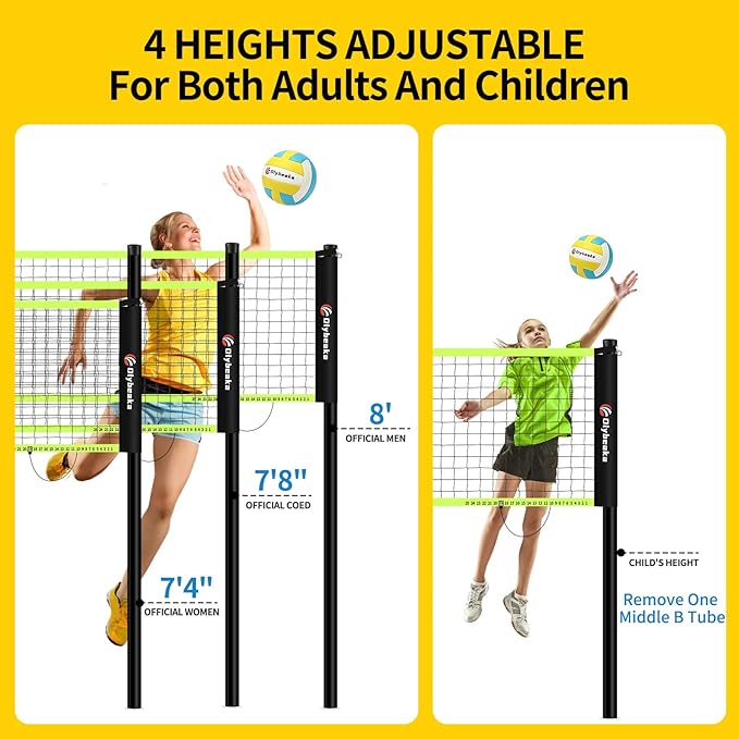 20FT Outdoor Volleyball Net Set System for Backyard Beach with Anti-Sagging Net, Iron Adjustable Height Poles, Soft PU Volleyball and Pump, Carry Bag - Instant Set Up & Durable