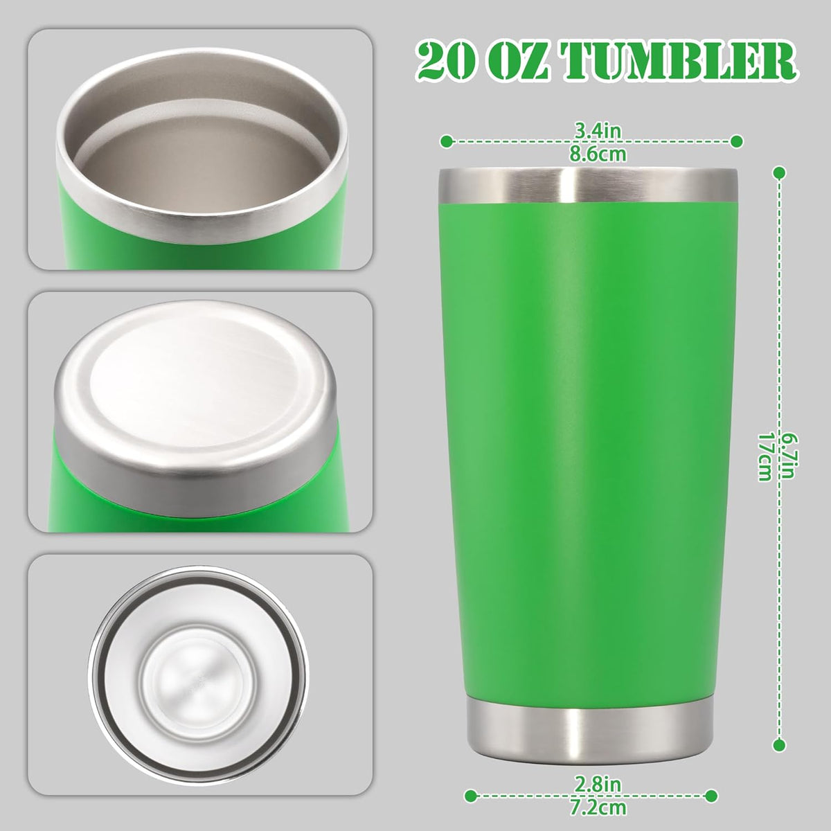20 oz Tumbler with lid Double Wall Vacuum Insulated Tumblers Stainless Steel Coffee Mug Travel Coffee Tumbler Powder Coated Tumbler Cup Keep Hot&Cold - (Green 1 Pack)