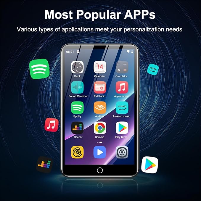 80GB MP3 Player with Bluetooth and WiFi, ZAQE 4" HD Full Touch Screen MP3 Player with Spotify, Amazon Music,YouTube,Pandora,Libby,Android MP4 Music Player for Kids (Black)