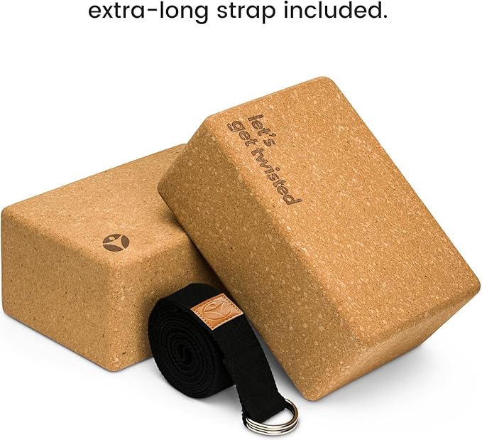 Premium Cork Yoga Blocks - Extra Large Yoga Block 2-Pack or Extra Tall 1-Pack for Inflexible Yogis | Natural, High-Density Cork for Superior Support & Stability | Optional Yoga Strap & Gift Box